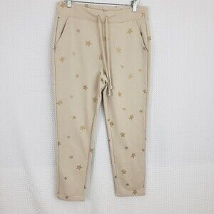 Loft Jogger Sweatpants Beige Gold Stars Cozy Workout Lounge Pants size Small